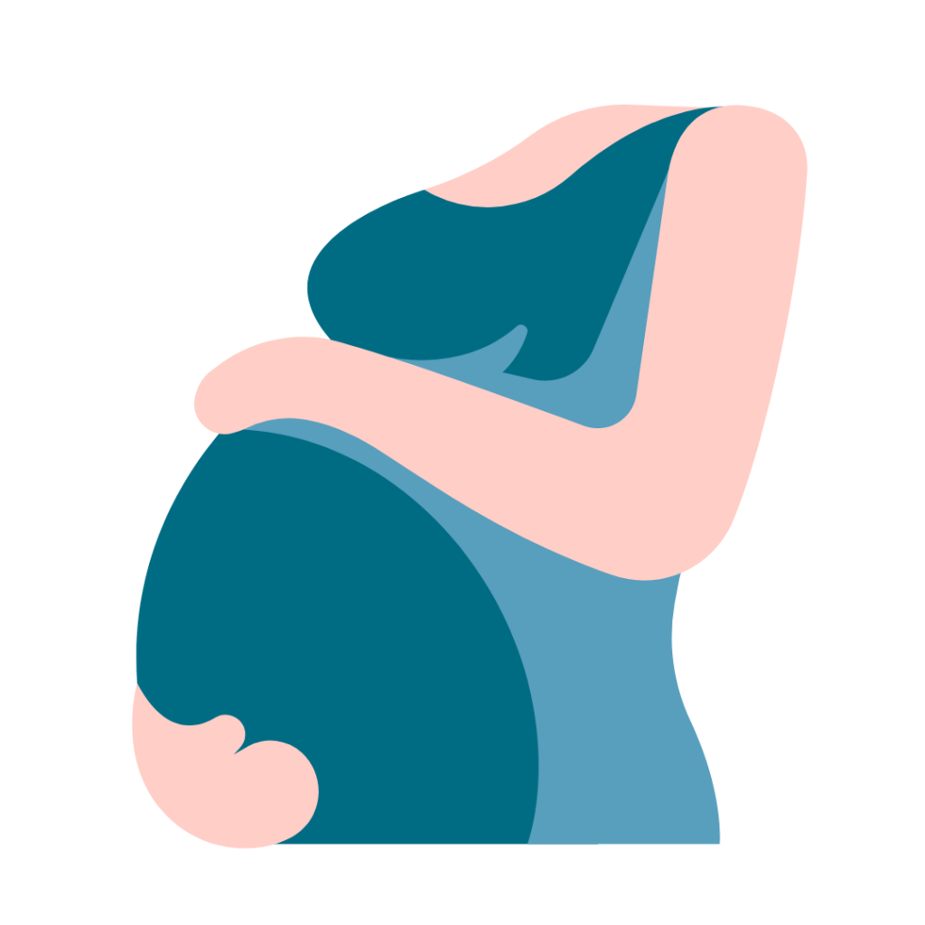 cartoon image of woman's arms on pregnant belly