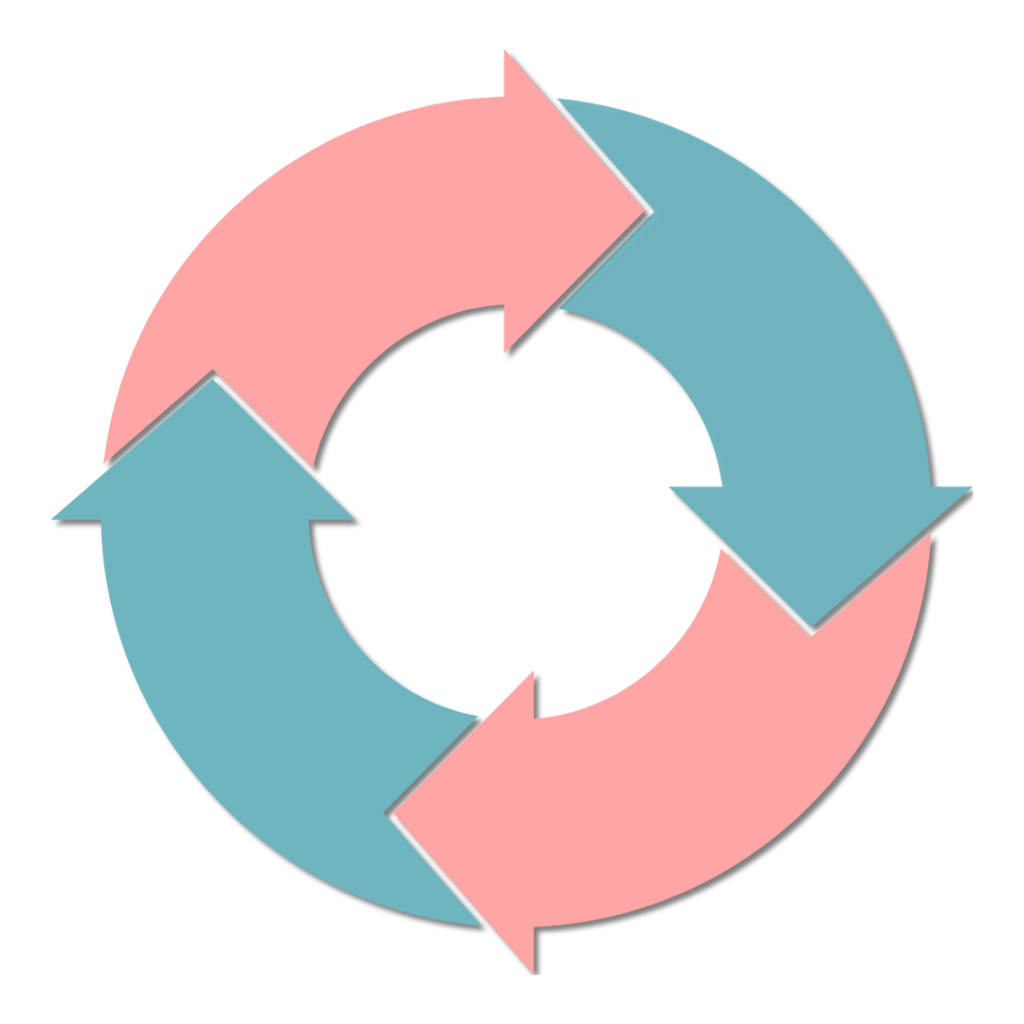 circle of arrows in pink and blue